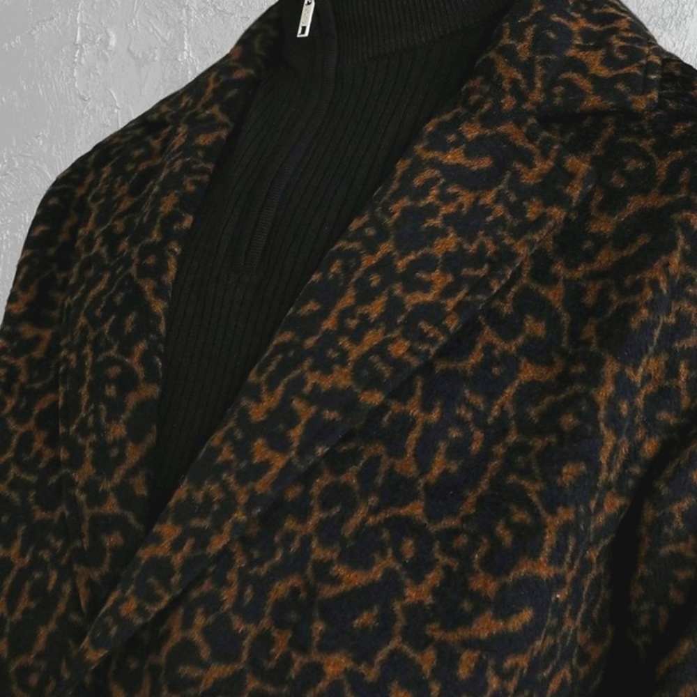Single breasted overcoat - leopard print